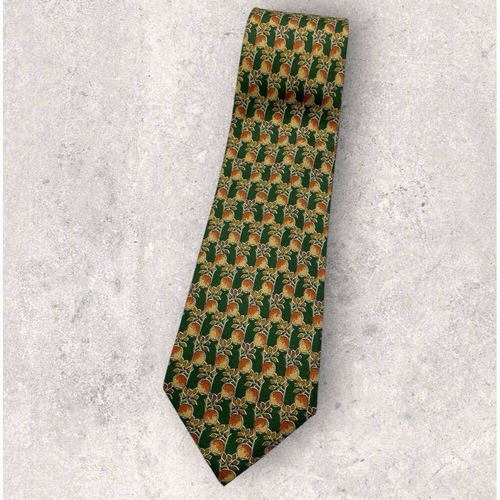 FENDI Silk Tie ITALY Green Orange Apple W:3.8" EUC